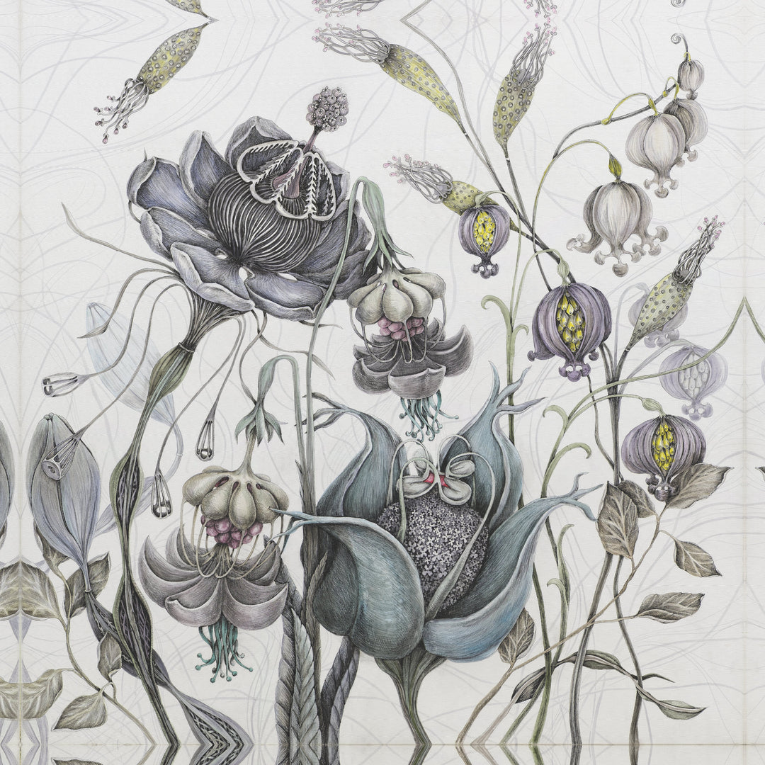 Detailed illustration of flowers and plants on a light background