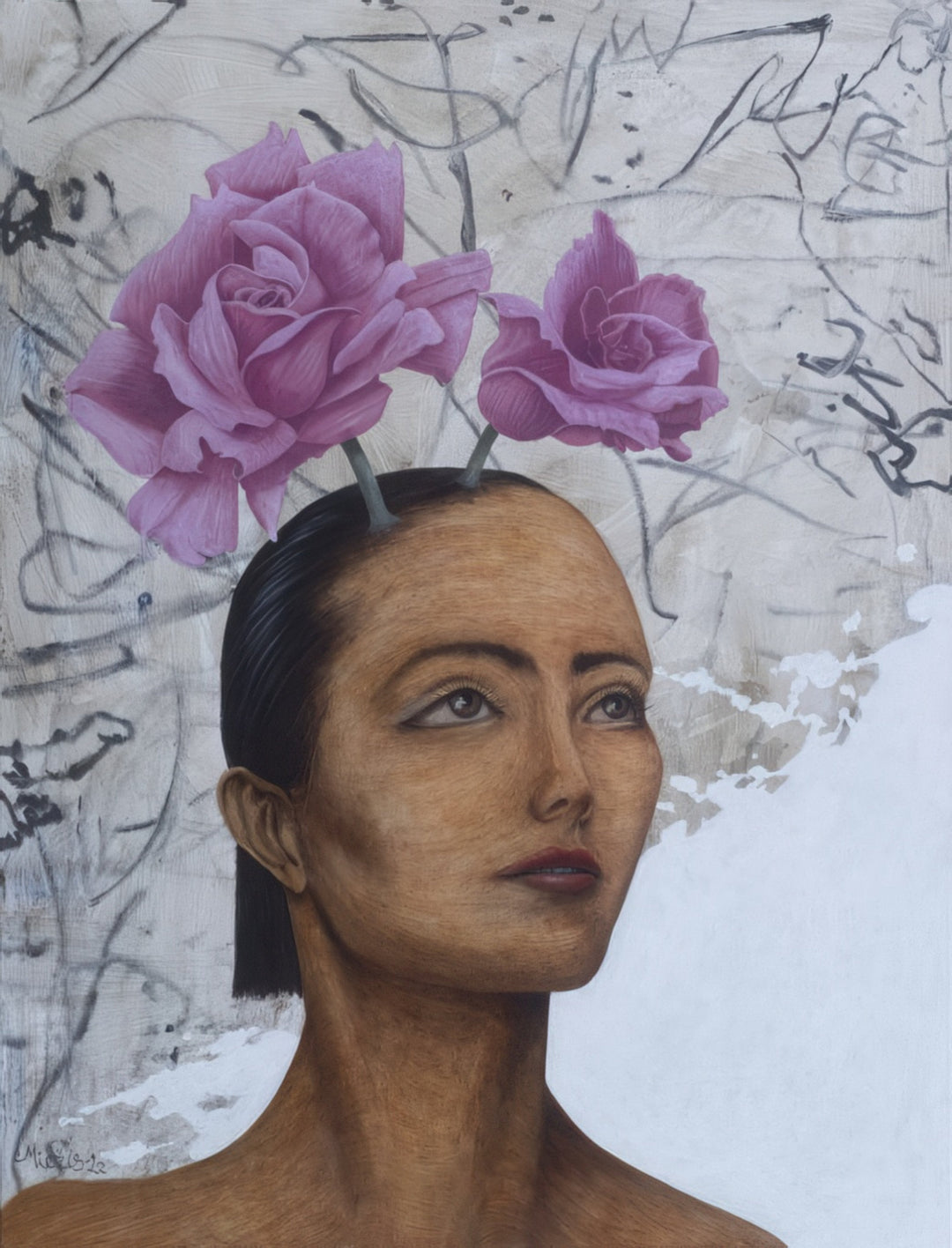 “Blossoming” by Lithuanian surrealist Andrius Miezis portrays a serene female figure crowned with blooming purple flowers, symbolizing growth, creativity, and awakening. The piece radiates quiet strength and poetic beauty. Available exclusively from Giclée Makers as a museum-quality giclée print on archival canvas or fine art paper — a stunning addition to modern and elegant interiors.