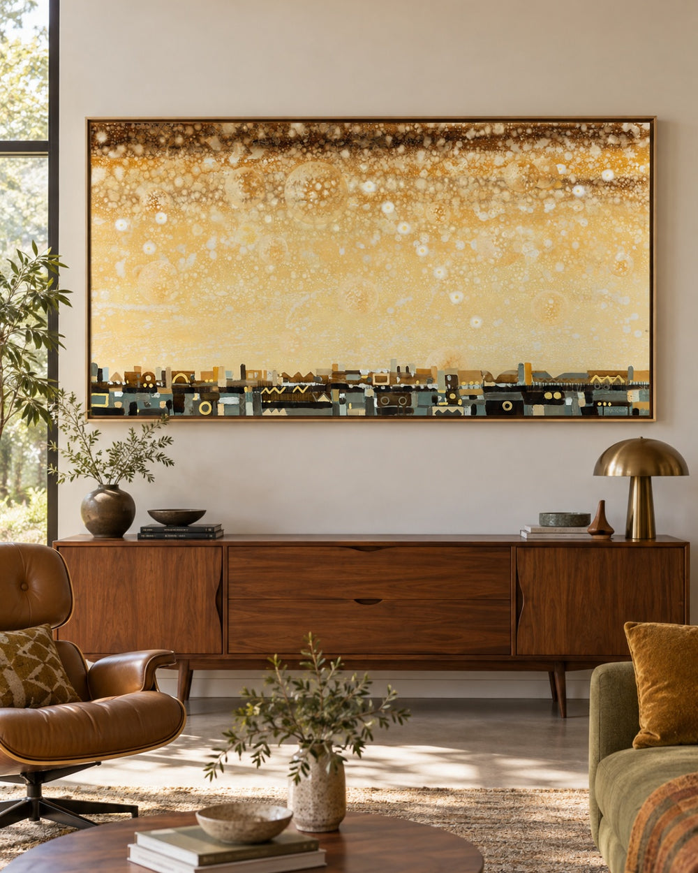 UFO by Arturas Braziunas, large canvas wall art featuring a low city skyline beneath a glowing sky of orbs