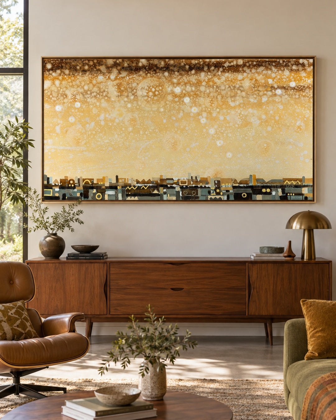 UFO by Arturas Braziunas, large canvas wall art featuring a low city skyline beneath a glowing sky of orbs