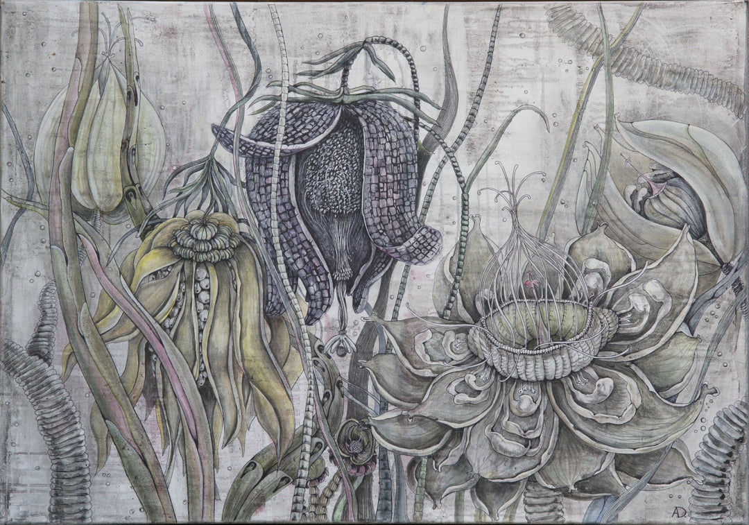 Artistic depiction of intricate plant life with a focus on texture and detail.