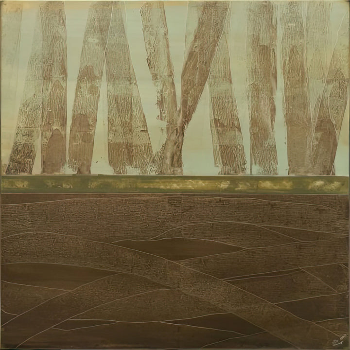 Abstract artwork with horizontal lines and a textured surface