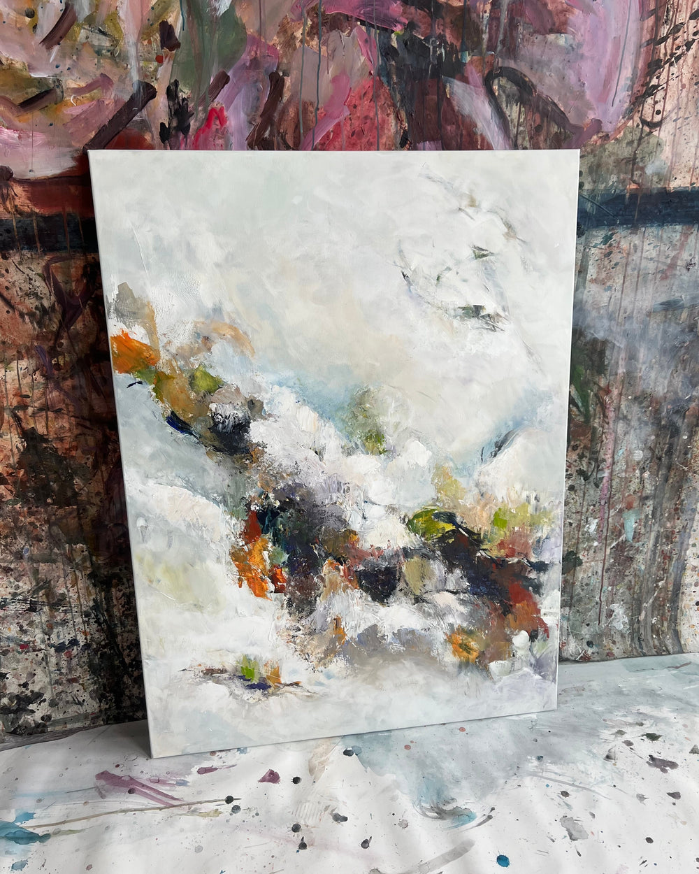 Abstract painting on a textured surface