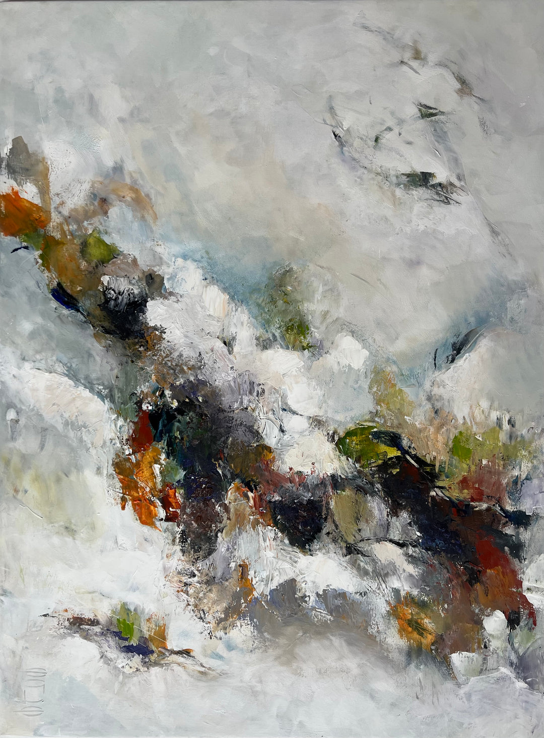 Abstract painting with a mix of colors on a textured surface