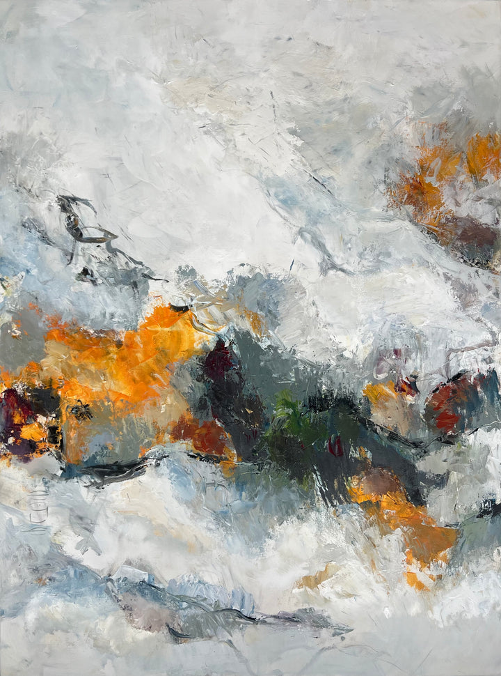 Abstract painting with a mix of colors on a textured surface