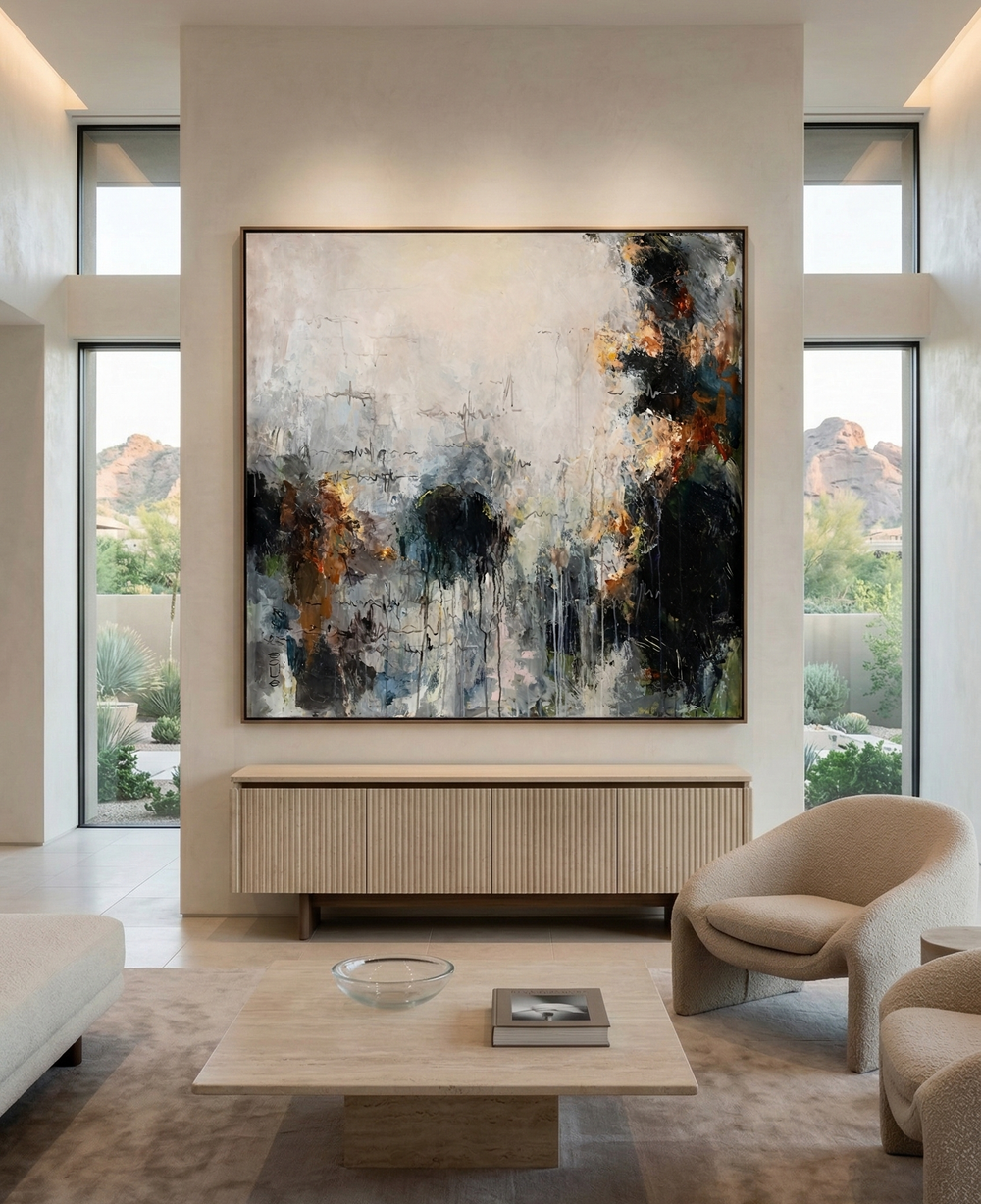 Modern living room with abstract painting on the wall