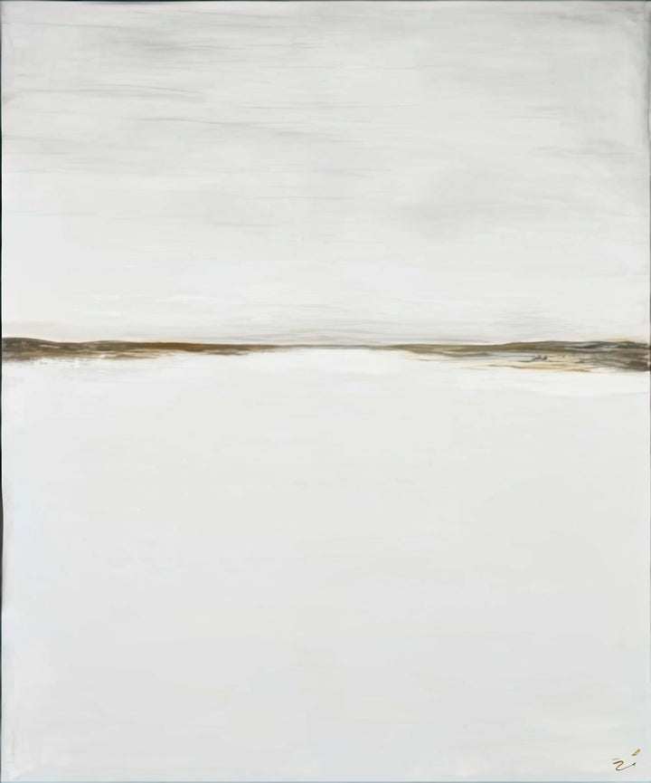 Abstract art with a horizontal brown line on a white background