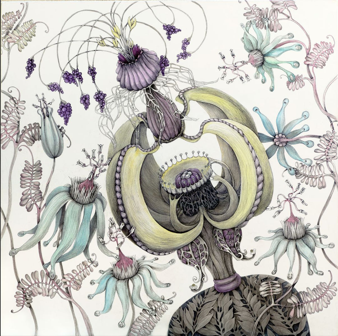 Colorful floral and abstract design with intricate details on a white background