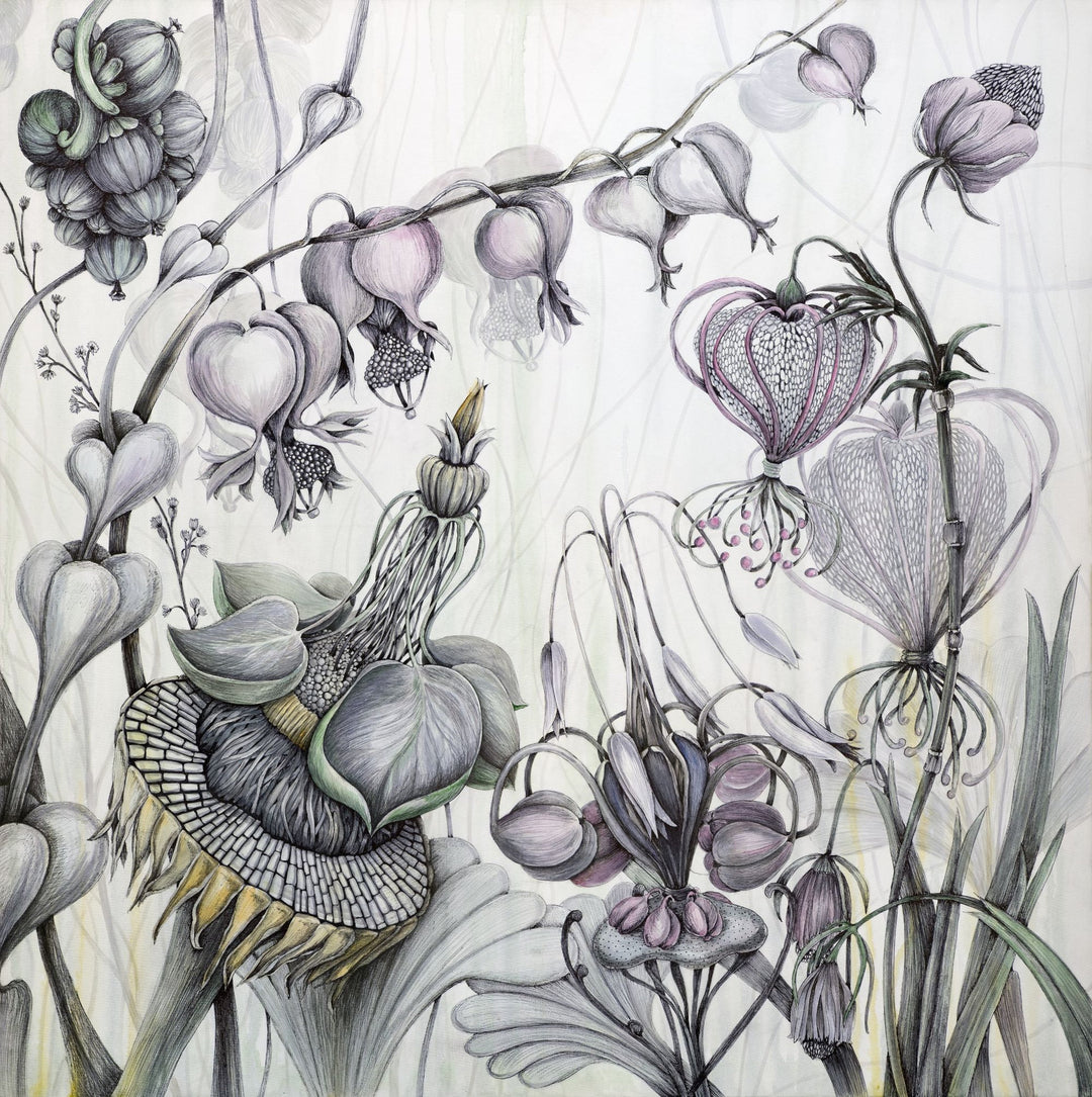 Detailed illustration of flowers and plants with a focus on botanical accuracy.
