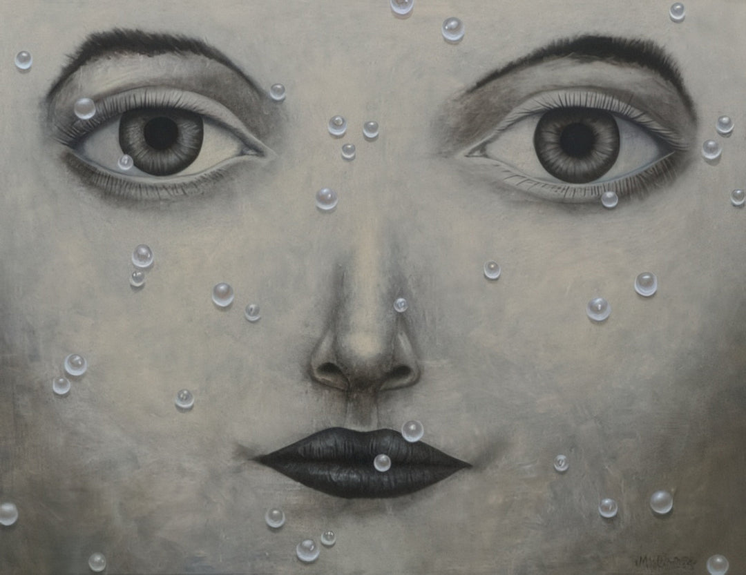 A mesmerizing surreal portrait by Andrius Miezis, Silence is the Language of God, Sprinkled with Pearls captures the quiet divinity of stillness. The artist presents a serene female face emerging through a veil of soft gray, surrounded by floating pearls that shimmer like whispered thoughts.
Both contemplative and ethereal, this artwork invites the viewer into a state of inner calm — where silence itself becomes sacred. Perfect for modern interiors that value elegance, mystery, and spiritual depth.