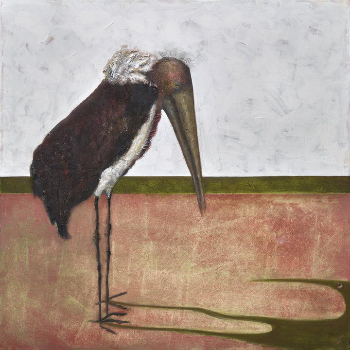Artistic depiction of a marabou stork on a textured background