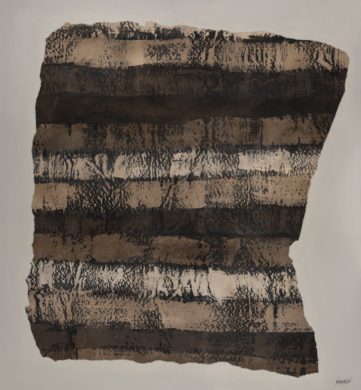Textured stone with layered patterns on a plain background