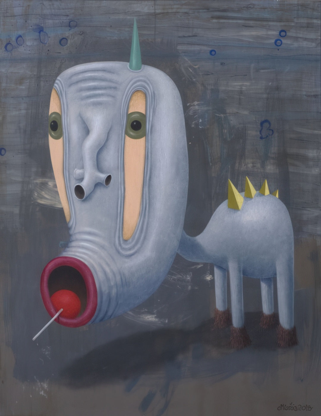 “The Pet of Paradise – Unicorn” by Andrius Miezis – surreal contemporary painting featuring a whimsical unicorn-like creature with expressive eyes and abstract anatomy. Symbolic art exploring fantasy, emotion, and imagination – available as a fine-art giclée print from Giclée Makers.