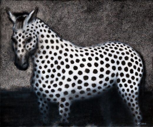 Zebra print on canvas with black dots on white body