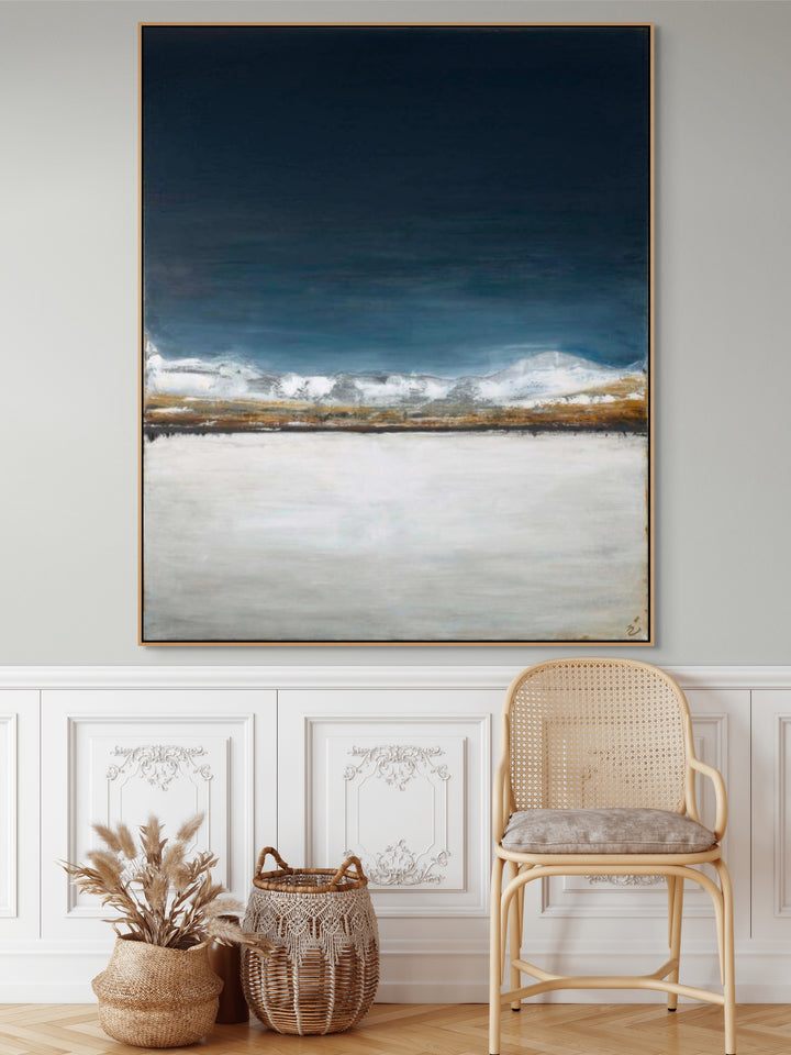 Winter IV framed canvas wall art with winter landscape sky and snowy field